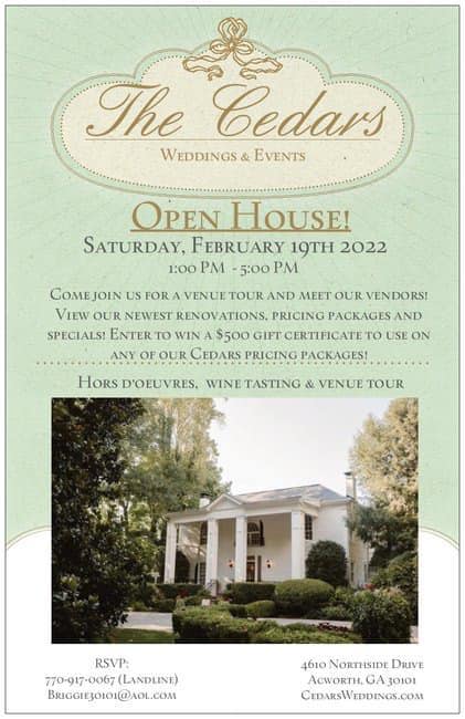 The Cedars Weddings & Events Open House - Feb 2022