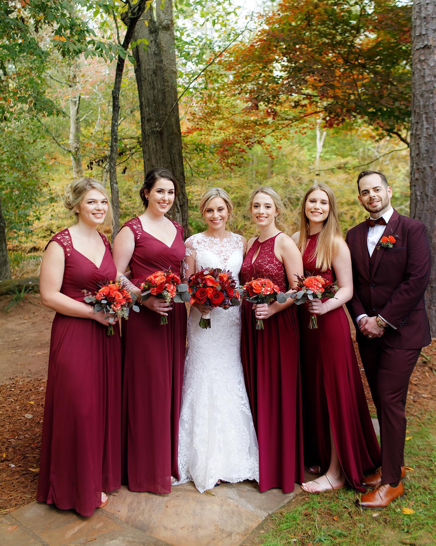 Vecoma Fall Wedding: Burgundy Gowns and Colorful Flowers