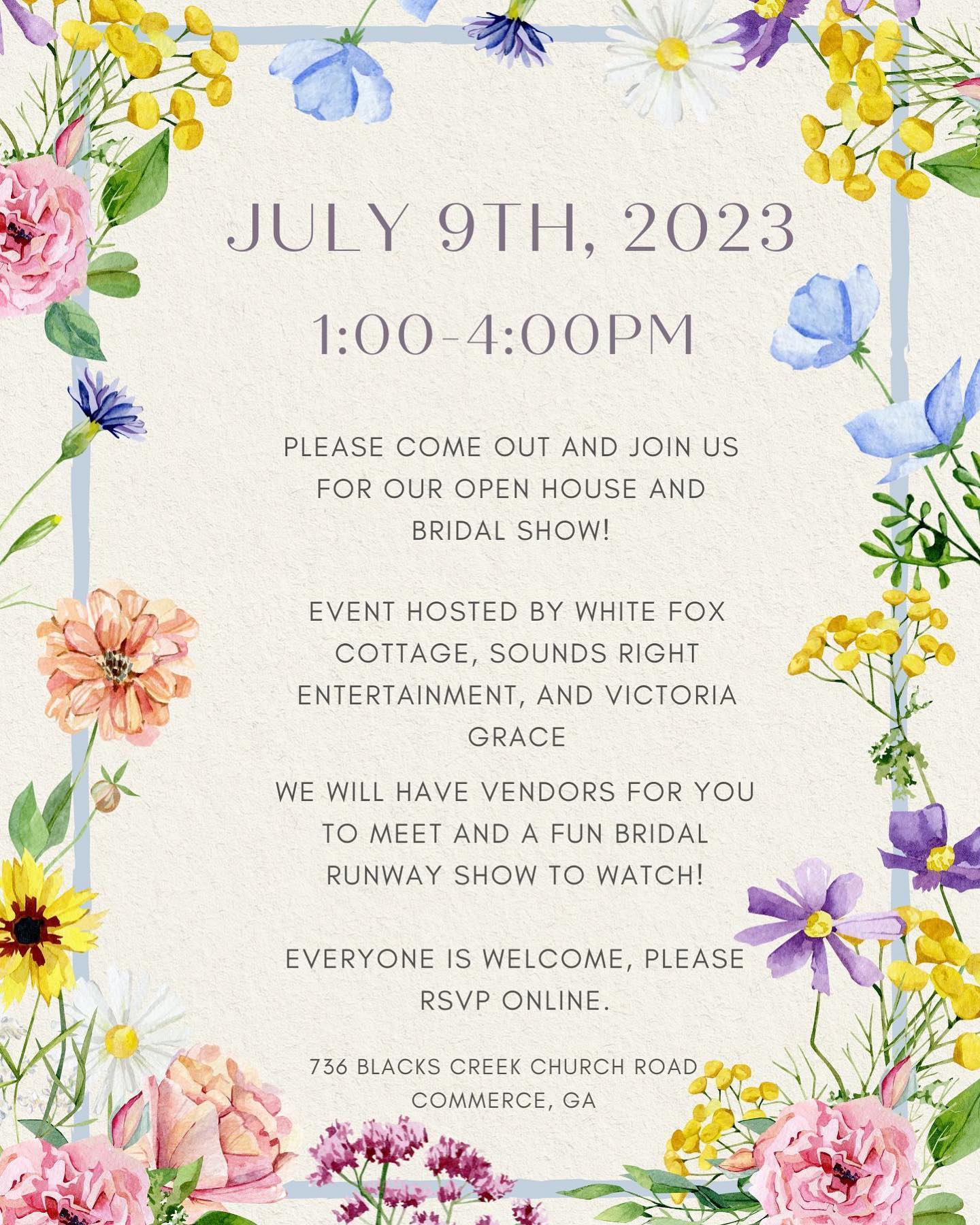 White Fox Cottage Open House & Bridal Show July 2023