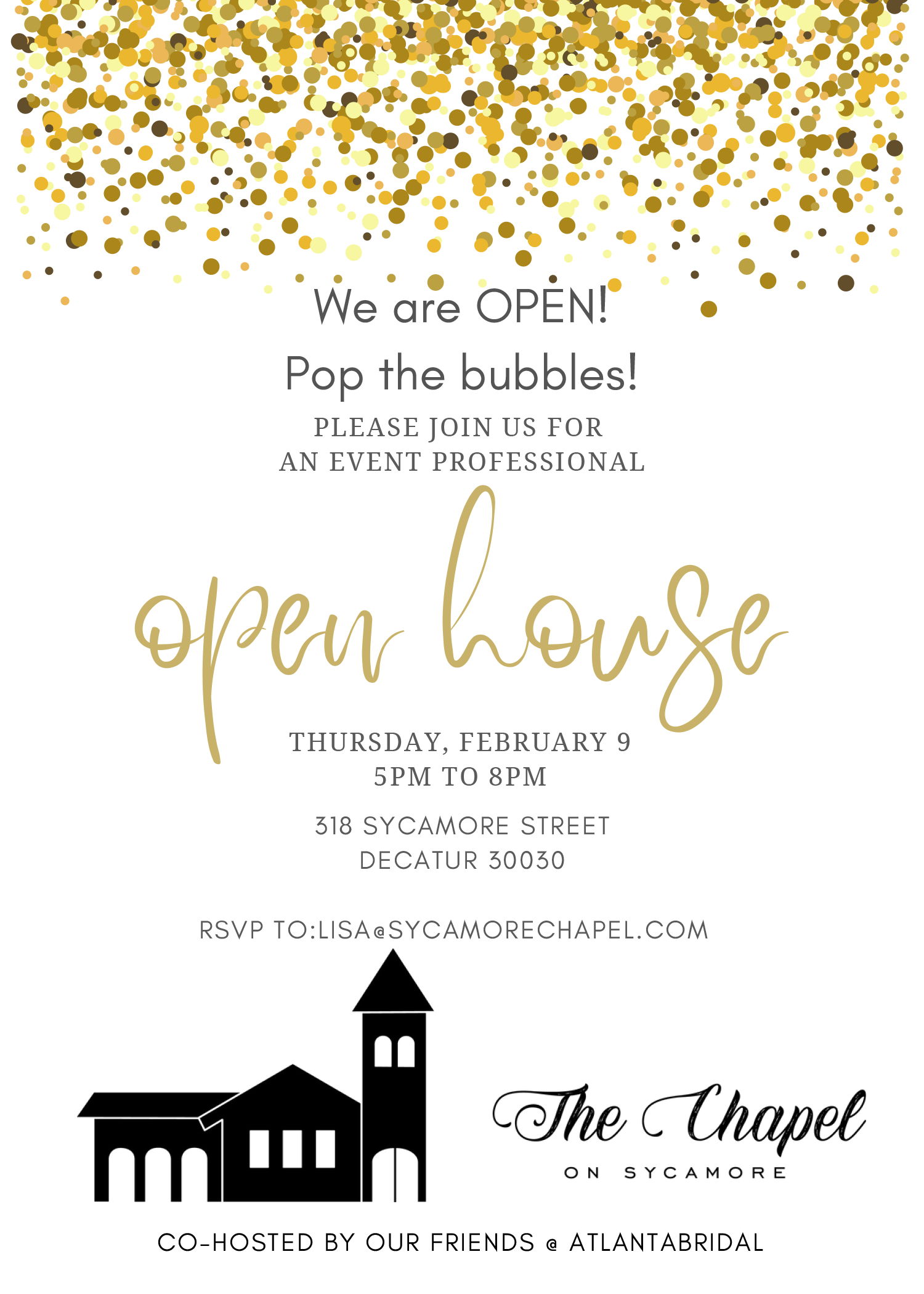 Image for Event: Open House and Networking Event for Wedding Professionals at The Chapel on Sycamore